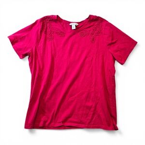Liz Claiborne Women Lace Shoulder T-Shirt 100% Cotton Casual Pink XXL